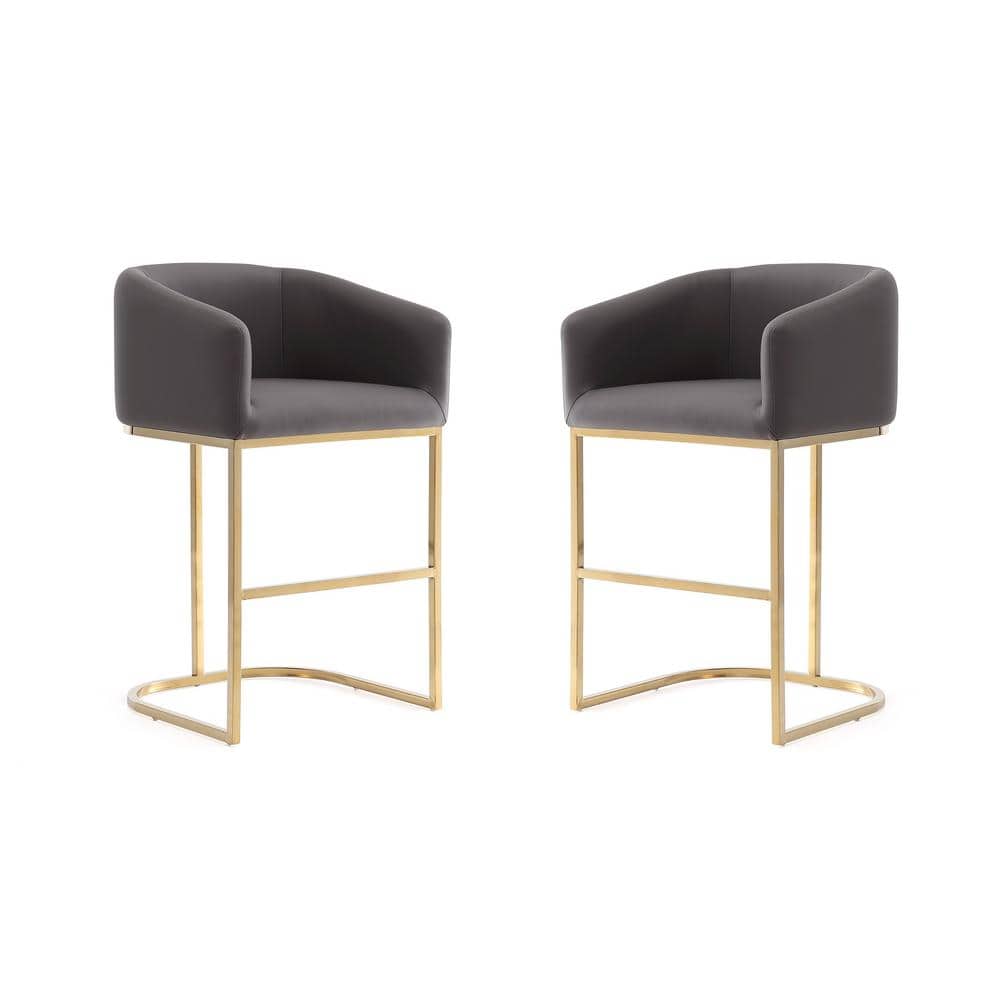 Manhattan Comfort Louvre 36 in. Grey and Titanium Gold Stainless Steel  Counter Height Bar Stool (Set of 2) 2-CS009-GY - The Home Depot