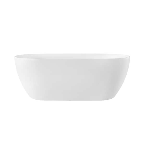 Aldrich 59 in. Freestanding Flatbottom Soaking Bathtub with Center Drain in White