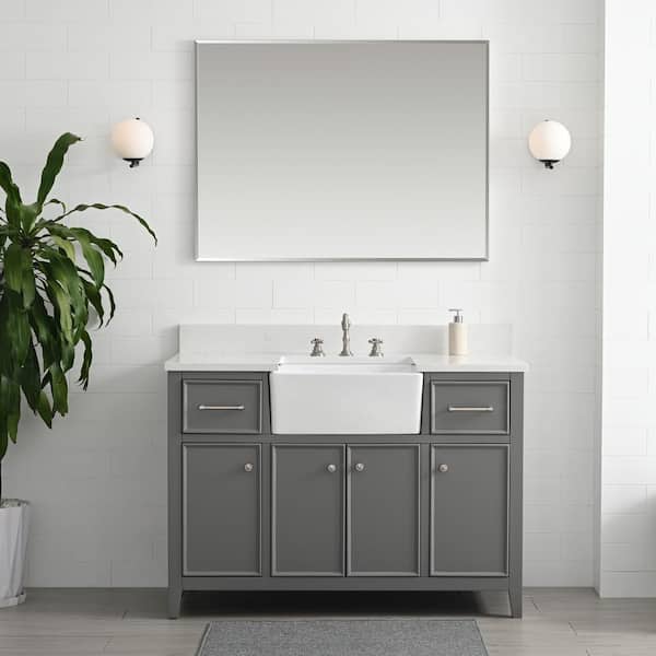 SUDIO Casey 48 in. W x 22 in. D Bath Vanity in Gray with Engineered Stone Vanity Top in Ariston White with White Sink