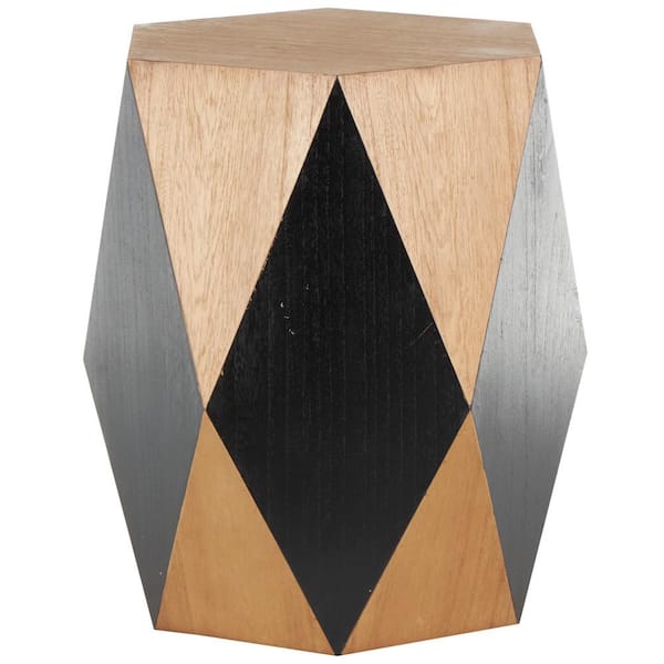 Litton Lane 19 in. Brown Diamond Geometric Large Hexagon Wood End Table with Black Accents