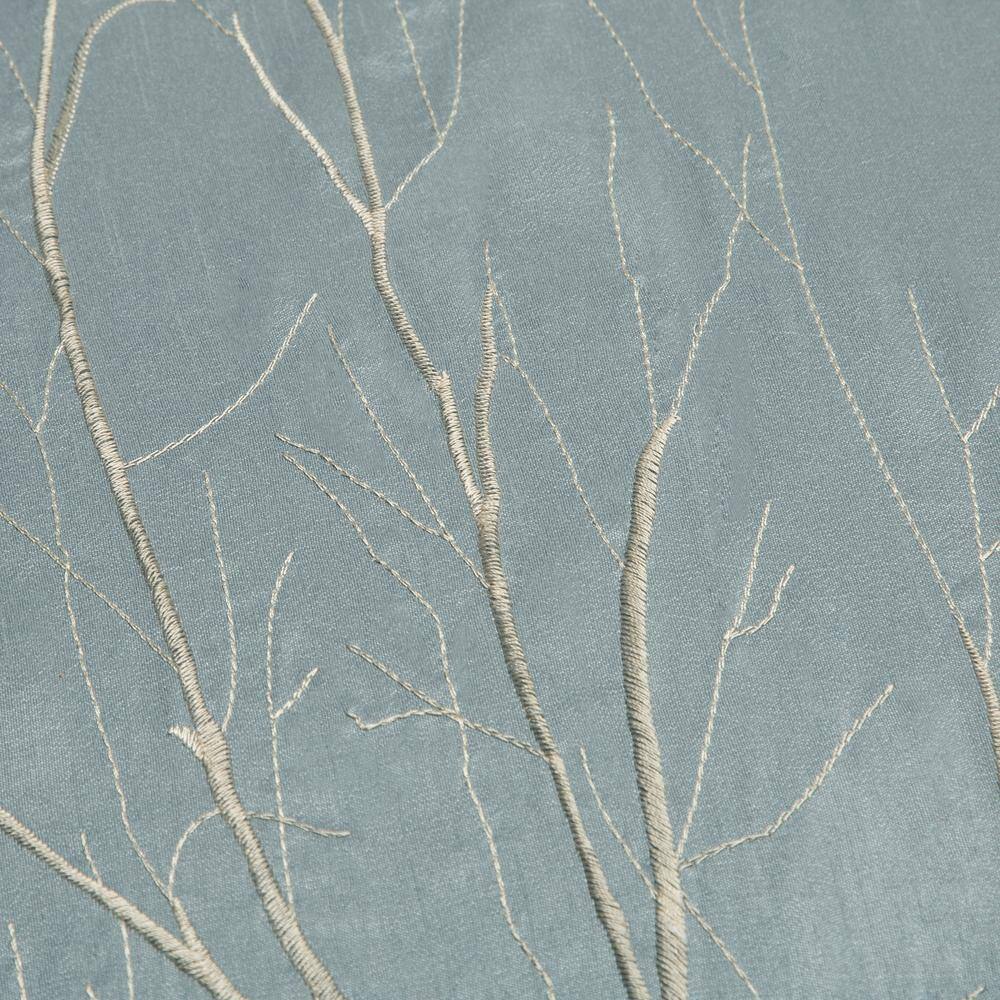 Blue Faux Silk Embroidered Puddle Length Curtain Panel