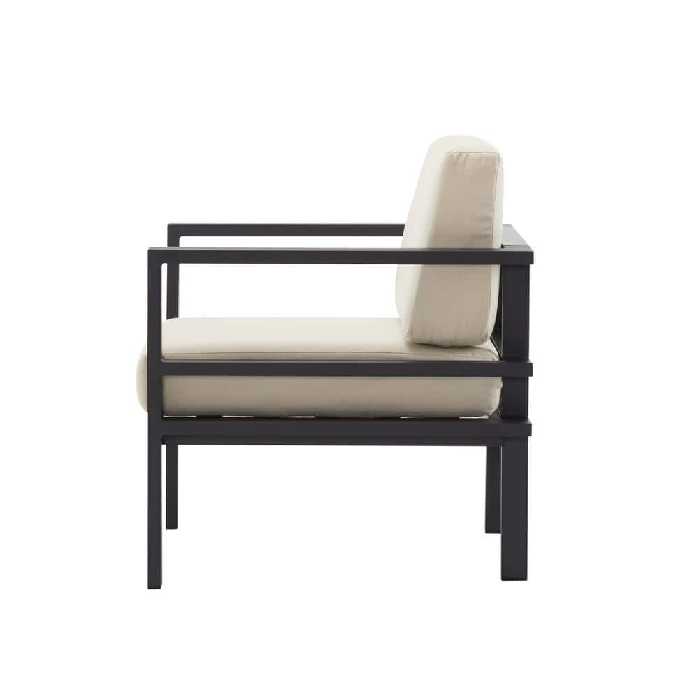 Beige and Black Aluminum Outdoor Lounge Chair with Cushions