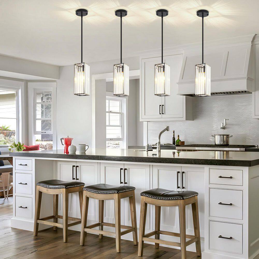 1-Light Black Luxury Pendant Light, Rectangle Crystal Glass Shade for Kitchen and Living Room (3-Pieces) price history on PriceWatchPro