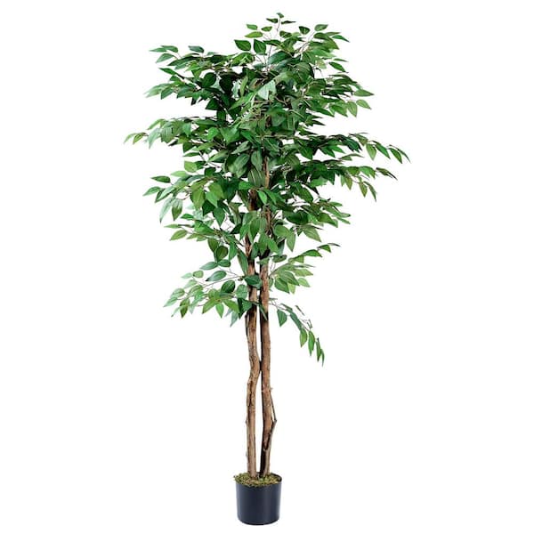 VECELO 6 ft. Artificial Ficus Tree, Green Faux Ficus Trees, Fake Silk Plant for Indoor Outdoor Home Office Decor, 1 Pack