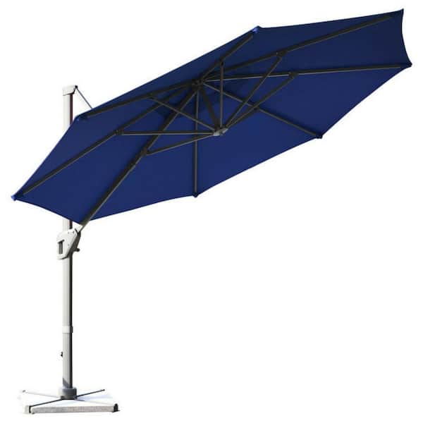 Clihome 11 ft. Cantilever Offset Patio Umbrella in Navy with 360-Degree Rotation and Tilt System
