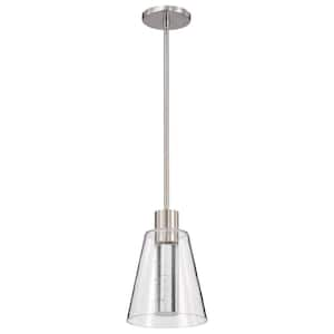 Aura 12-Watt 1-Light Brushed Nickel Transitional Integrated LED Pendant Light with Clear Glass Shade