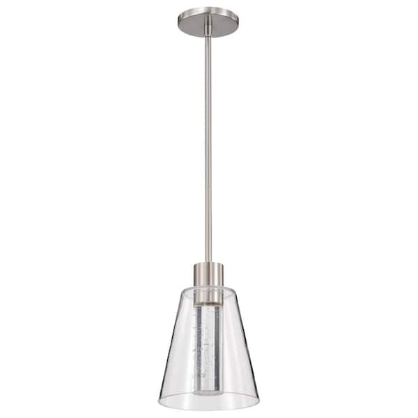 SATCO Aura 12-Watt 1-Light Brushed Nickel Transitional Integrated LED Pendant Light with Clear Glass Shade