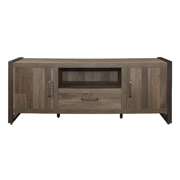 EVERGLADE HOME Maule 64 in. Brown and Gunmetal TV Stand with 1-Storage Drawers Fits TV's up to 65 in. with Cable Management