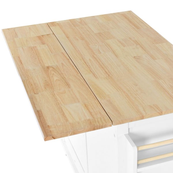 White Foldable Rubber Wood Drop-Leaf Countertop 53.1 in. W Kitchen Island  on Wheels with Storage Cabinet EC-WF298028AAW - The Home Depot