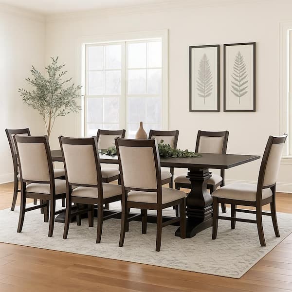 Yuki Brown Wood Rectangle 88 in. 4 Legs Base Dining Table Seats 8