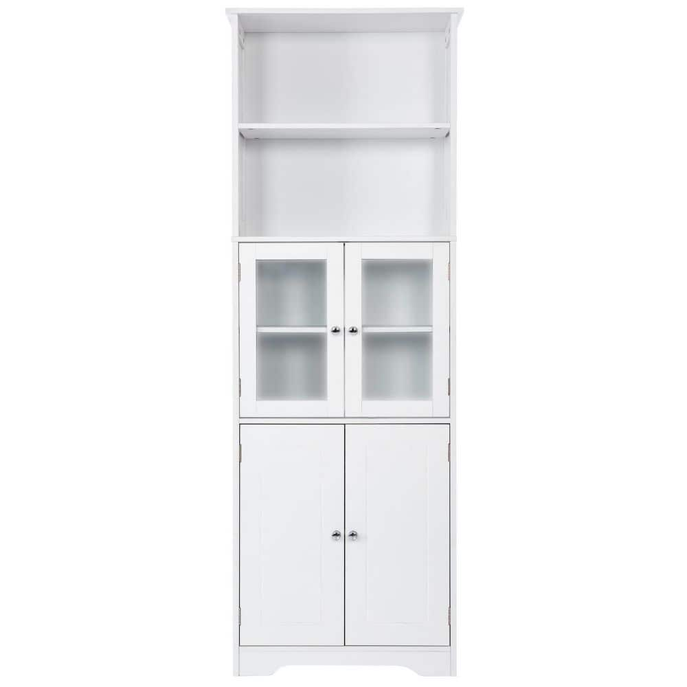 JimsMaison 23 in. W x 11 in. D x 64 in. H White Wood Linen Cabinet With ...