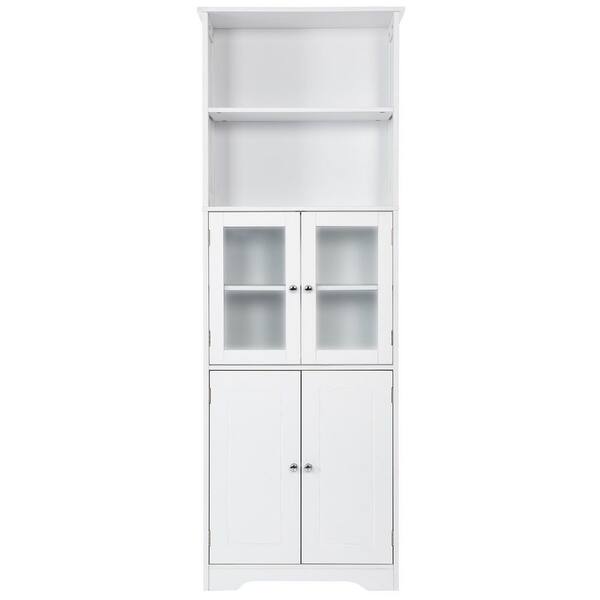 JimsMaison 23 in. W x 11 in. D x 64 in. H White Wood Linen Cabinet With Adjustable Shelves