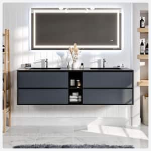 Vienna 75 in. W x 20.5 in. D x 22.5 in. H Floating Double Bathroom Vanity in Gray with Black Acrylic Top