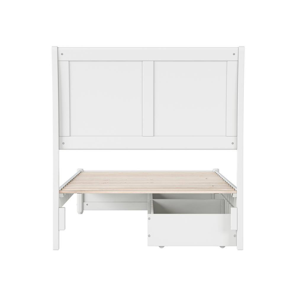 White Twin Wood Platform Bed with Storage Drawers and Slats