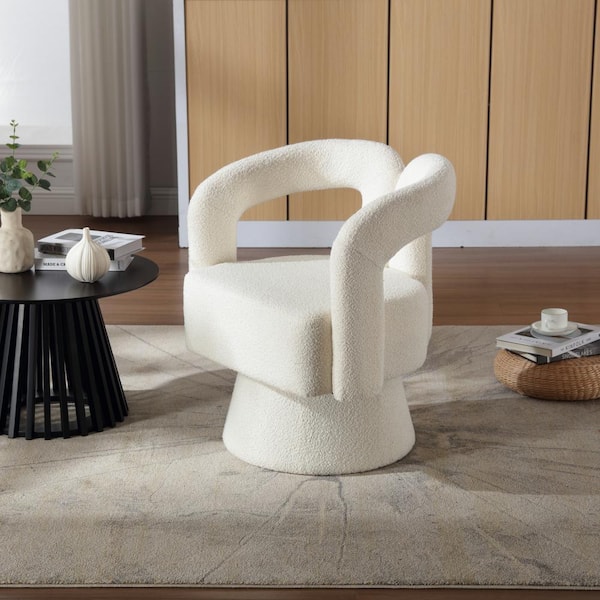 JUJABU Beige Boucle 360° Swivel Accent Chairs, Round Armchairs with Wide Upholstered for Living Room