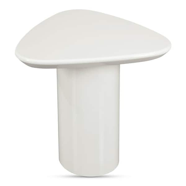 NADAAL STUDIOS Murphy 18.75 in. Triangle Ivory White High-Gloss Lacquer Accent Table with Pedestal Base
