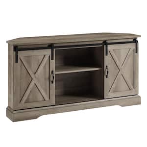 52 in. Grey Wash Wood Farmhouse Corner TV Stand with 2-Sliding Barn Doors fits TVs up to 58 in.