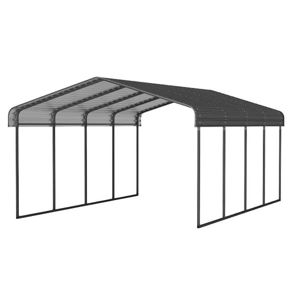 12 ft. W x 20 ft. D x 9 ft. H Gray Roof Steel Carport with Enhanced Base for Car, Boats and Truck