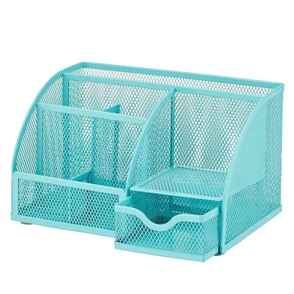 Turquoise 8.8 in. x 5 in. Metal Modern Desk Organizer