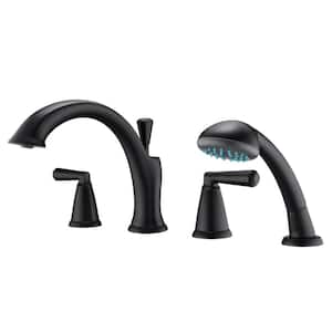 Z 2-Handle Deck-Mount Roman Tub Faucet with Hand Shower in Matte Black