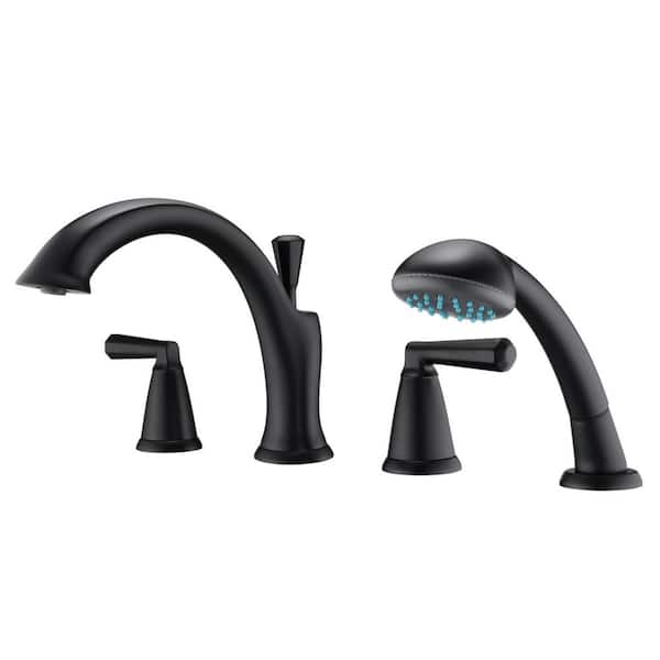 Ultra Faucets Z 2-Handle Deck-Mount Roman Tub Faucet with Hand Shower in Matte Black
