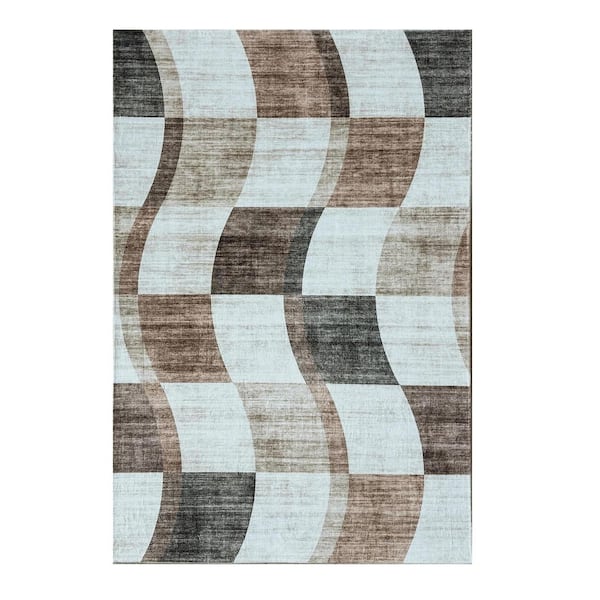 8 ft. x 11 ft. Beige Brown and Gray Checkered Area Rug