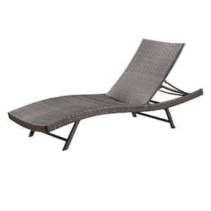 Curved Design Hand-Crafted Wicker Outdoor Chaise Lounge with Adjustable Backrest, Metal Frame in Brown for Outdoor Use