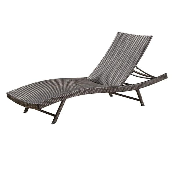 Unbranded Curved Design Hand-Crafted Wicker Outdoor Chaise Lounge with Adjustable Backrest, Metal Frame in Brown for Outdoor Use