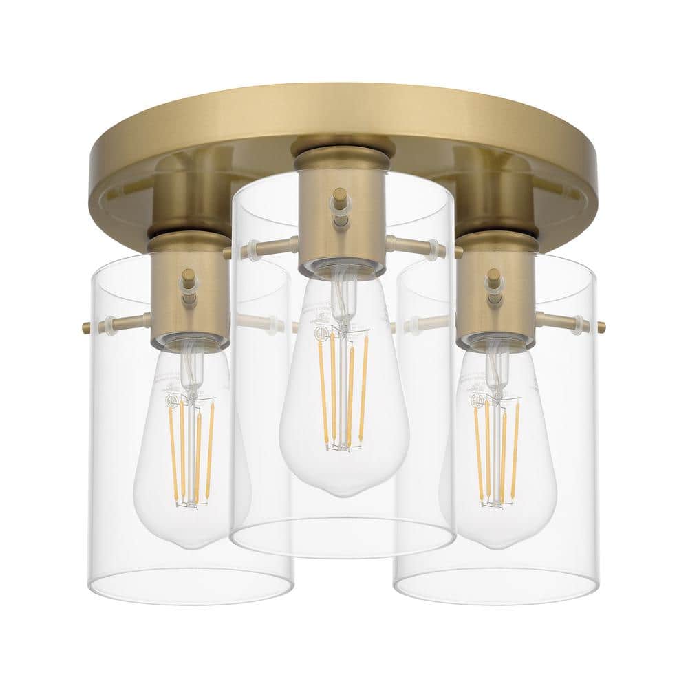 Regan 11.75" Brushed Gold Flush Mount with Clear Glass Shades