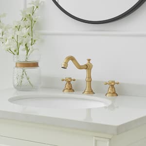 8 in. Widespread Double-Handle Black Bathroom Faucet 3-Holes Vanity Sink Water-Saving with Metal Drain in Antique Brass