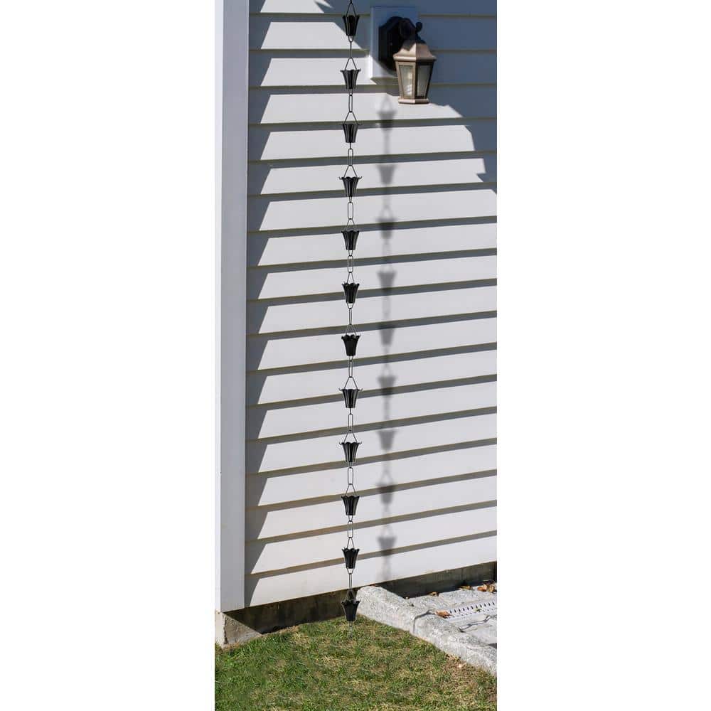 Fluted Flower Black Aluminum 8.5 ft Rain Chain