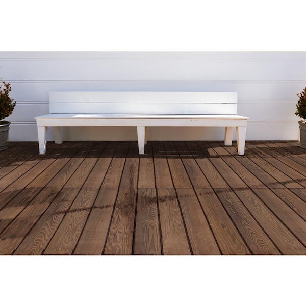 Roll Deck 4 ft. x 32 in. Non-Slip Thermo-Treated Wood Deck Tile in Brown (1-Piece/Box)