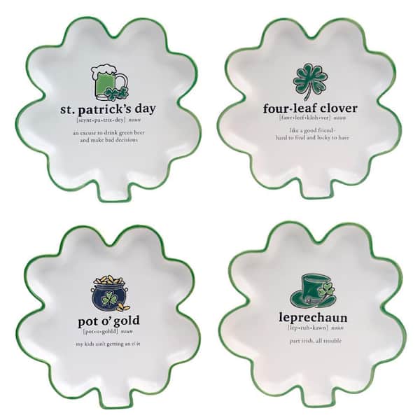 White St. Patrick Day Shamrock Shaped Tidd Bit Plates (Set of 4)
