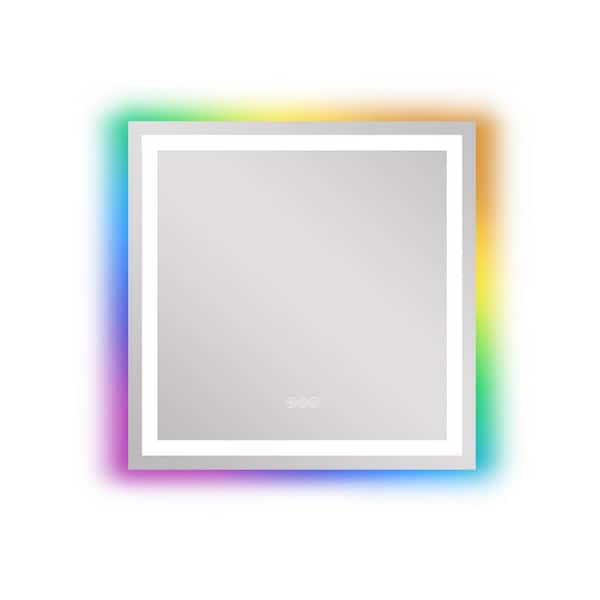 WELLFOR 36 in. W x 36 in. H RGB Square Frameless Anti-Fog Wall Mounted Bathroom Vanity Mirror