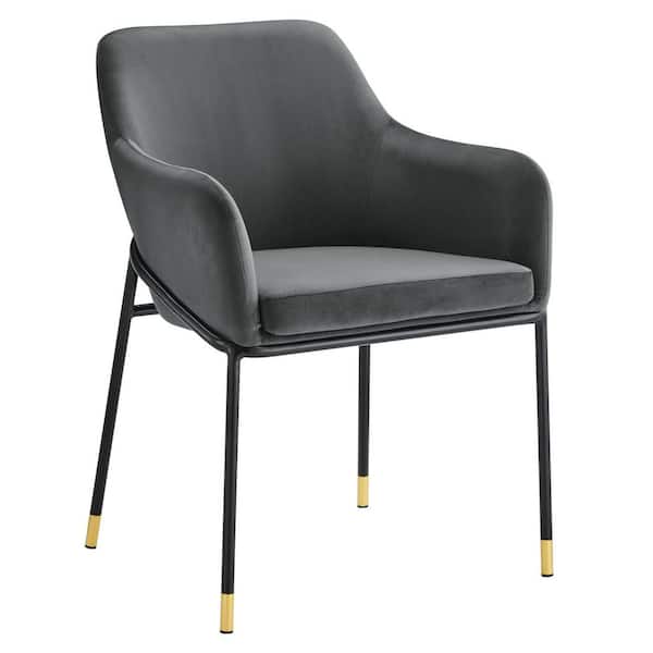 MODWAY Jovi Performance Velvet Dining Armchair in Black Charcoal