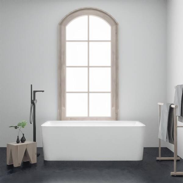 Getpro 60 in. Acrylic Alcove Freestanding Non-Whirlpool Rectangle Soaking Bathtub in White