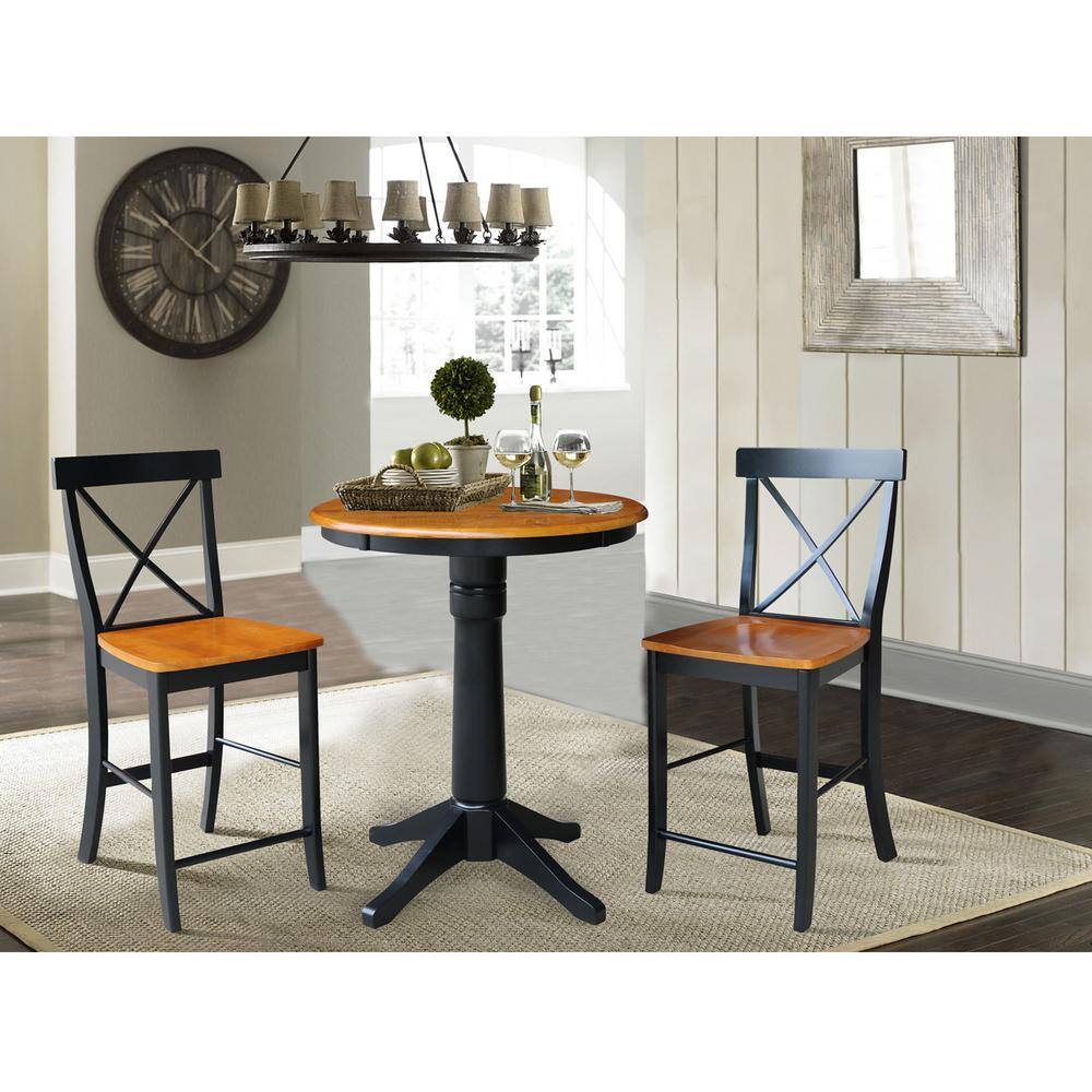 24" Black and Cherry Solid Wood X-Back Counter Stool