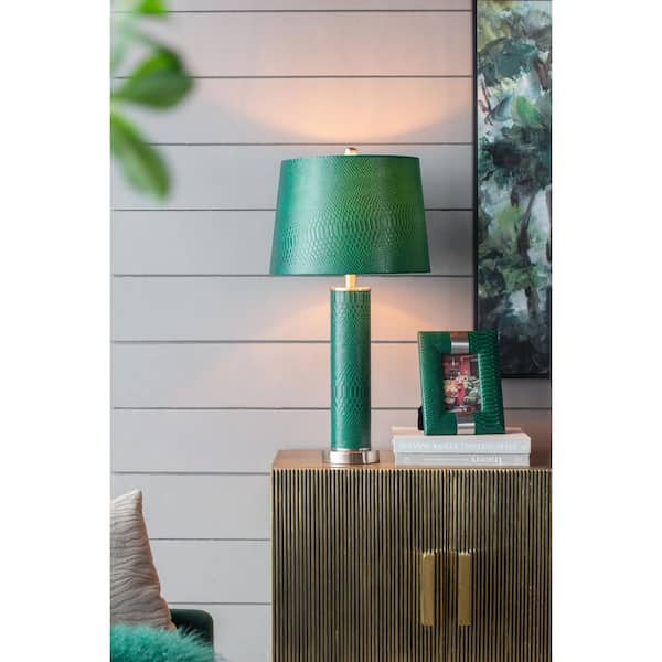 27 in. Green Iron Industrial Integrated LED Table Lamp for Study, Living Room, Office with Green Metal Shade