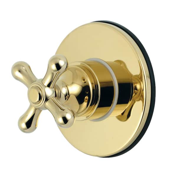 Single-Handle 1-Hole Wall Mount Three-Way Diverter Valve with Trim Kit in Polished Brass