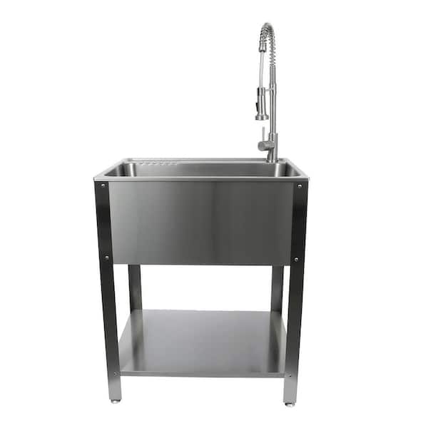 Presenza All-in-One Freestanding Stainless Steel Laundry Utility Sink with Stand and Faucet