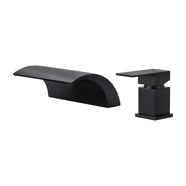 Arc Waterfall Single Handle Double Hole Bathroom Faucet in Black
