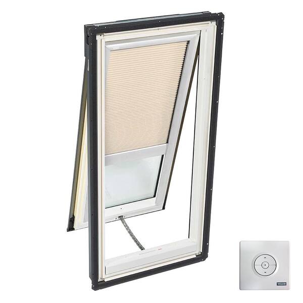 VELUX 30.06 x 45.75 in. Solar Powered Venting Deck-Mount Skylight, Laminated Low-E3 Glass, Classic Sand Light Filtering Blind