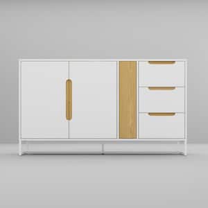 White Wooden 55.1 in. Width Food Pantry Cabinet, Sideboard, Storage Cabinet with 4-Drawers, Glass Rack and 2-Shelves