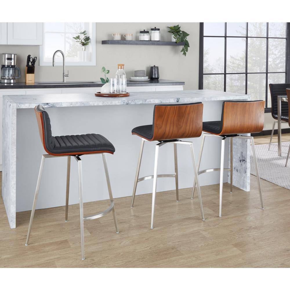 Modern Black Faux Leather Swivel Counter Height Stool with Wood Back