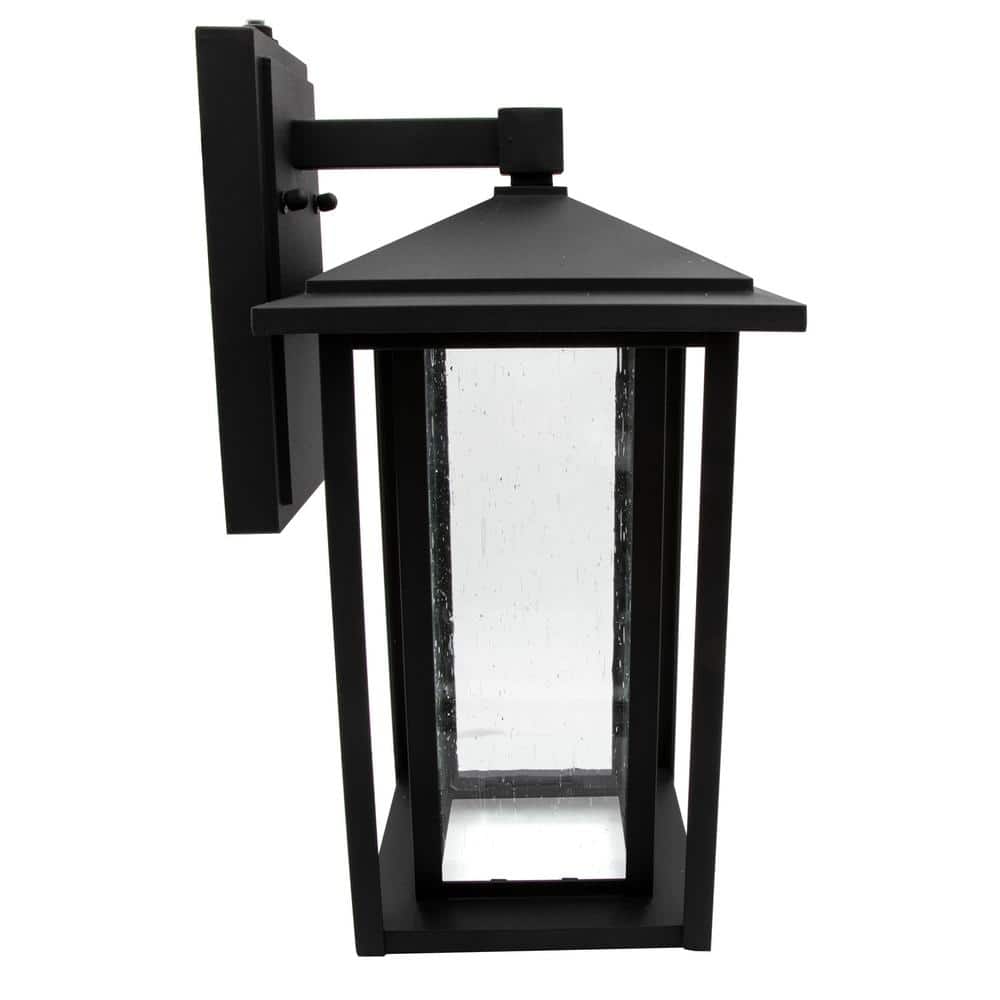 Black Rectangular LED Outdoor Wall Sconce with Seeded Glass
