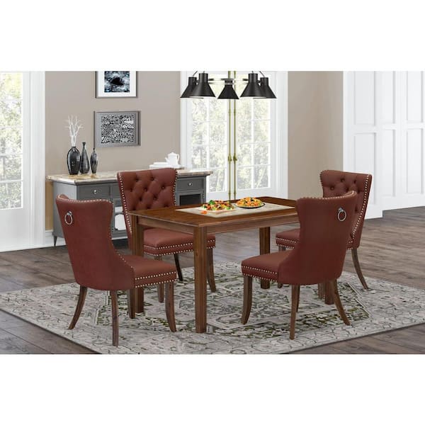East West Furniture 5-Piece Antique Walnut Finish Solid Wood Top - Rectangular Dining Room Set - Seats 4