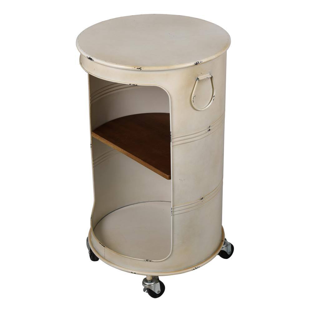 Rustic Round Wood & Metal Side Table with Rolling Casters