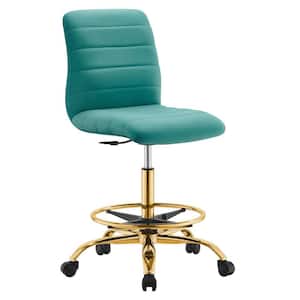 Ripple Armless Performance Velvet Adjustable Height Drafting Chair in Gold Teal