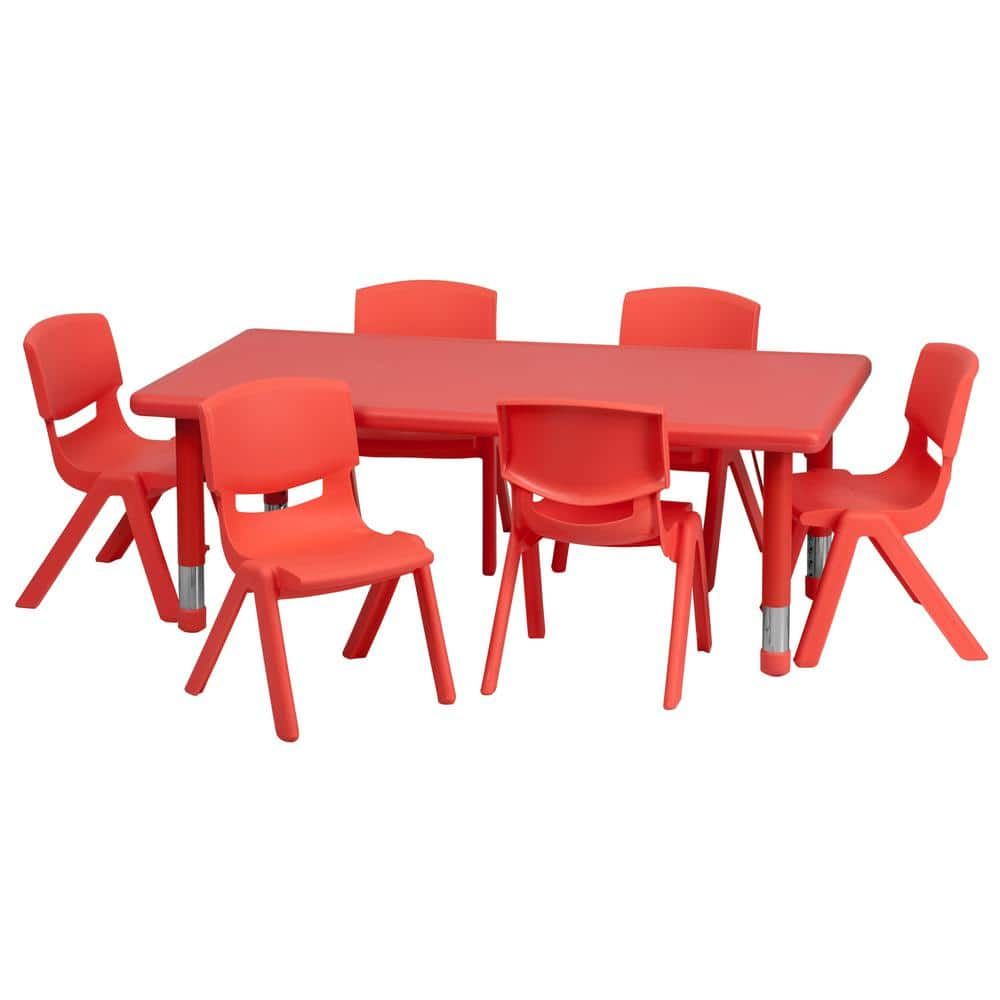 Carnegy Avenue Red Adjustable Classroom Activity Table with 6 Stackable ...