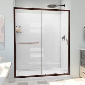 60 in. W x 78-3/4 in. H Sliding Semi-Frameless Shower Door Base and White Wall Kit in Oil Rubbed Bronze and Clear Glass